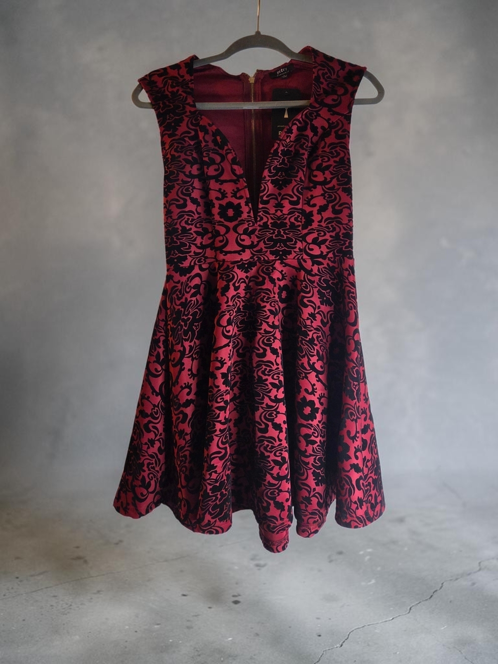 Fit & Flare Red and Black Floral Jacquard Dress